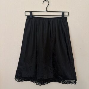 Vtg Christian Dior Black Satin Lace Slip Skirt Sz L Lingerie 90s Y2K Grunge